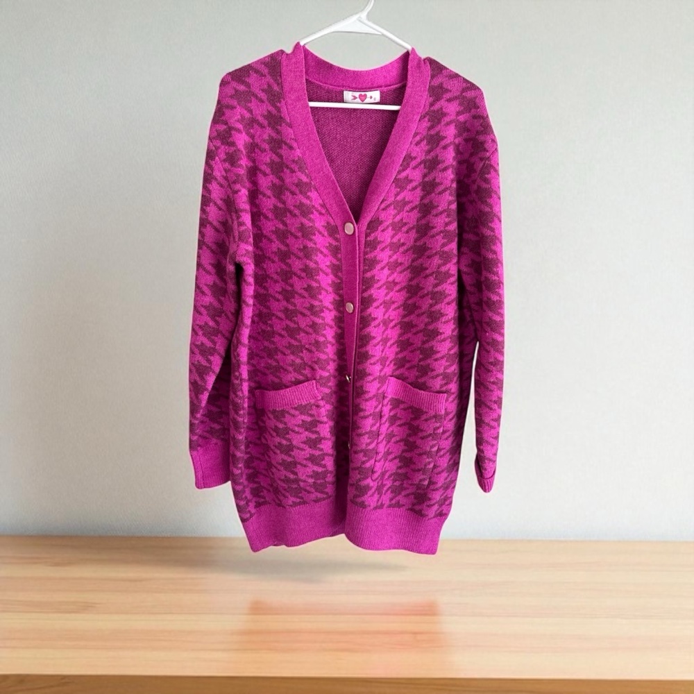 Buddy Love Fuchsia Diamond Knit Cardigan - Picture 2 of 3